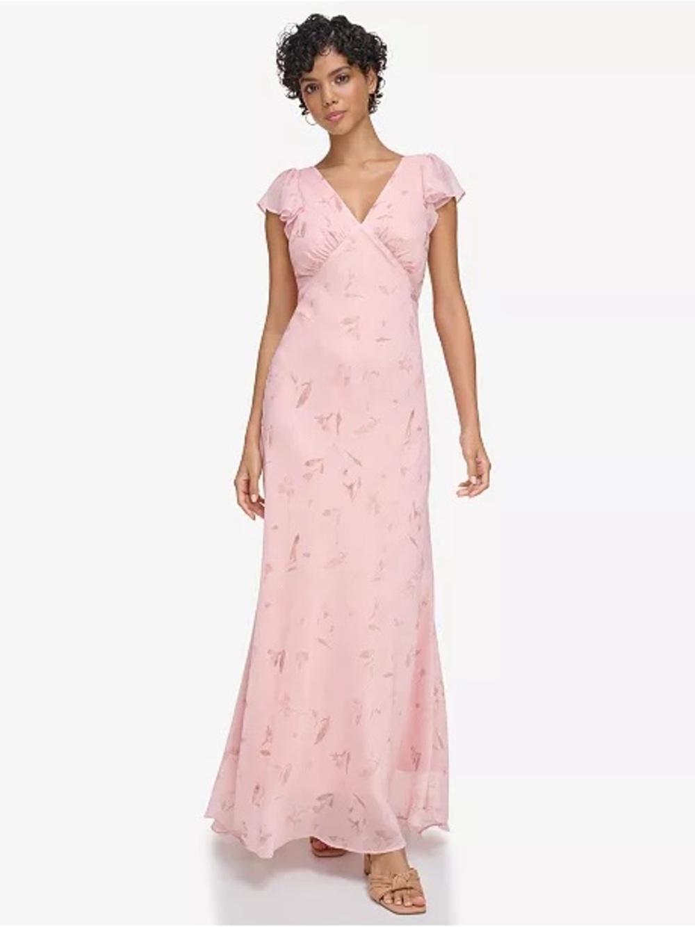 Calvin Klein Women's V-Neck Flutter-Sleeve Maxi Dress